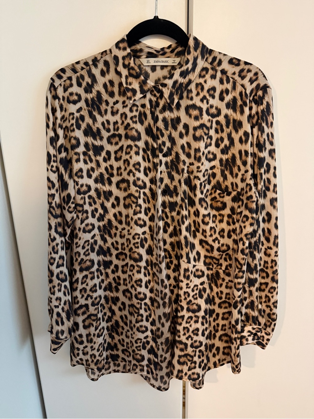 Zara Leopard Print Button-Up Blouse - Tan, Black & Brown